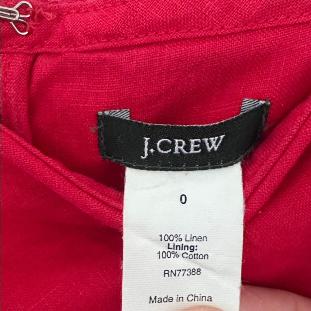 J.Crew 100% Linen Ruffle Bright Red Spaghetti Strap Mini Dress - Size 0 - Picture 3 of 3